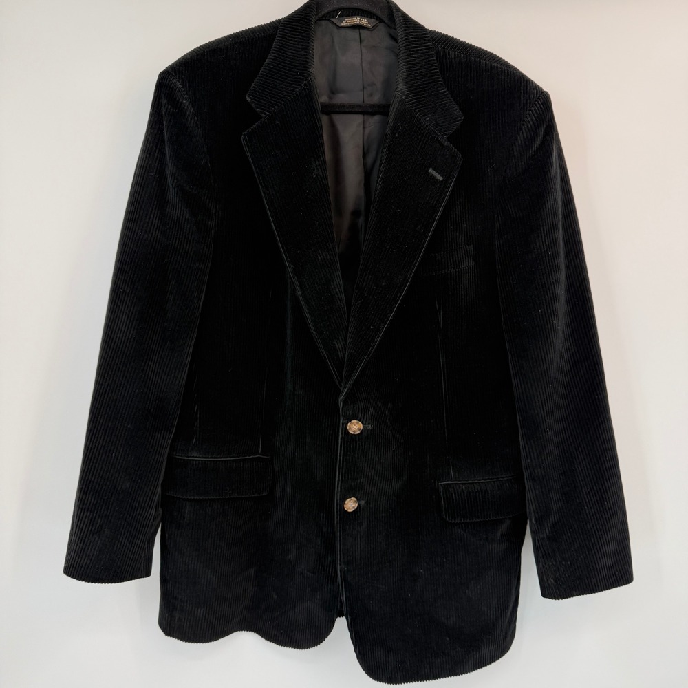 Aquascutum of London Mens Black Corduroy Blazer Two Button Sport Coat Old Money